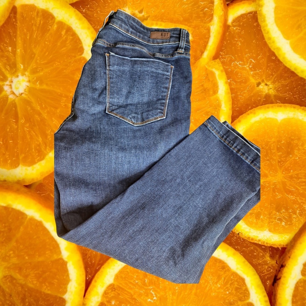 KUT from the Kloth Crop Jeans Denim Blue Stretch Casual Size 12
